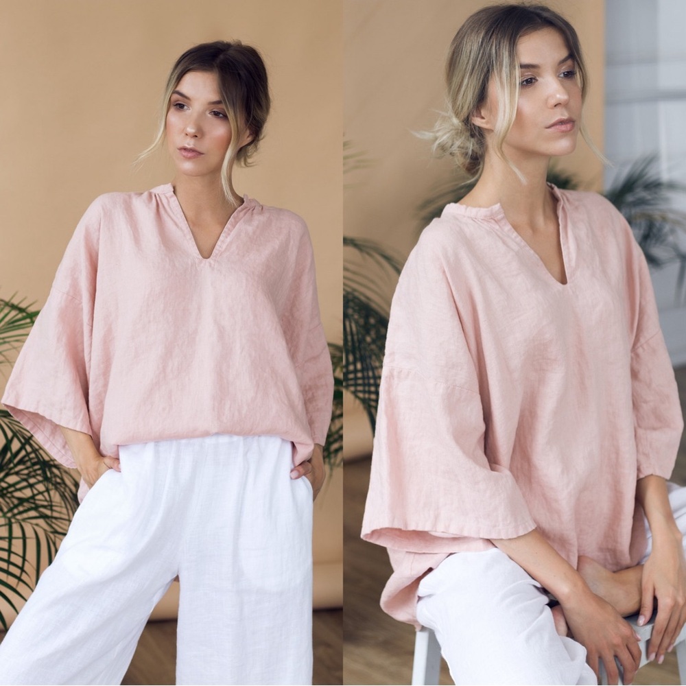 Isona Linen Tunic Top in Rose Quartz